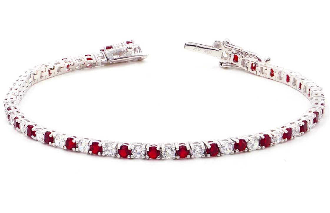 Bracciale Tennis Tennis Eleonora Gioielli Argento 925 Regolabile Con Zirconi Rossi