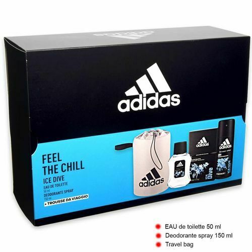 Adidas Confezione Regalo Uomo Ice Dive, Eau de Toilette 50 ml, Deodorante  Spray 150 ml, Trousse da Viaggio